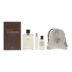 Hermes Terre d'Hermes 100ml EDT + 40ml Gel Doccia + 15ml EDT + Pochette Set Regalo Uomo