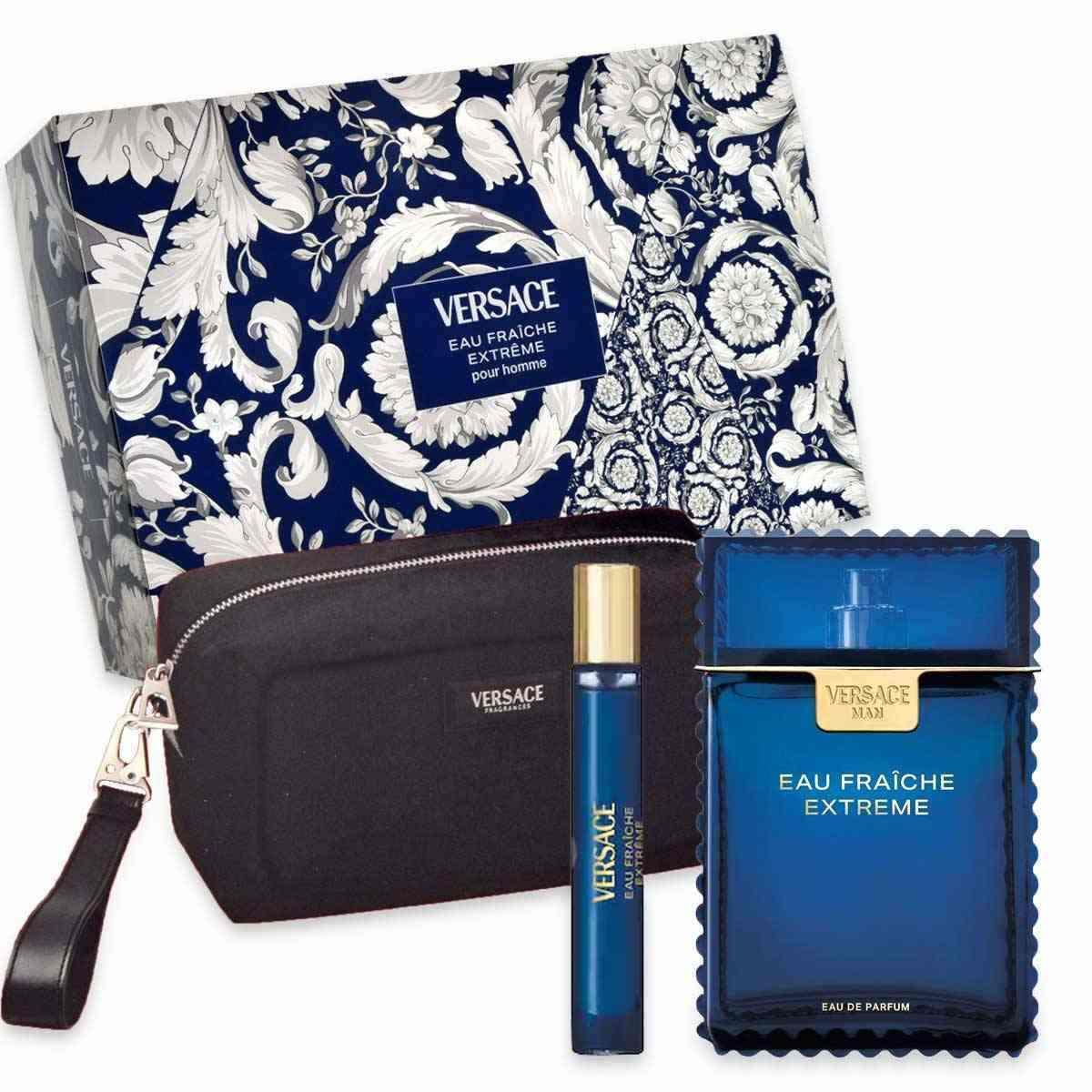 Versace Eau Fraiche Extreme 100ml EDP + 10ml Mini + Borsetta da Toilette Set Regalo Uomo