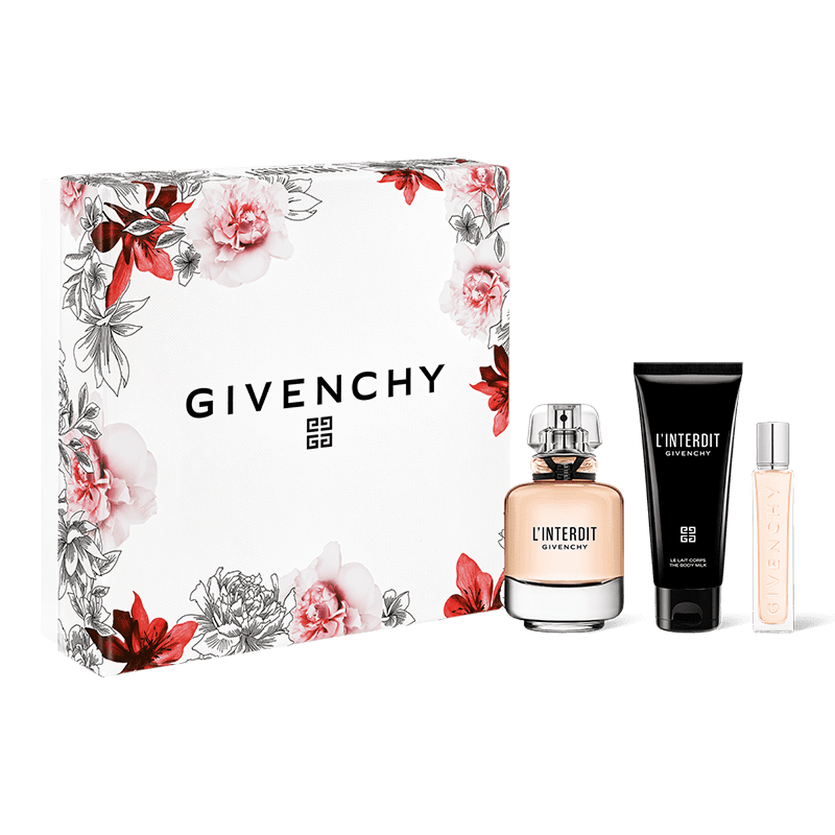 Givenchy L'interdit 80ml EDP + 75ml Body Milk + 12,5 ml Mini für Damen Geschenkset