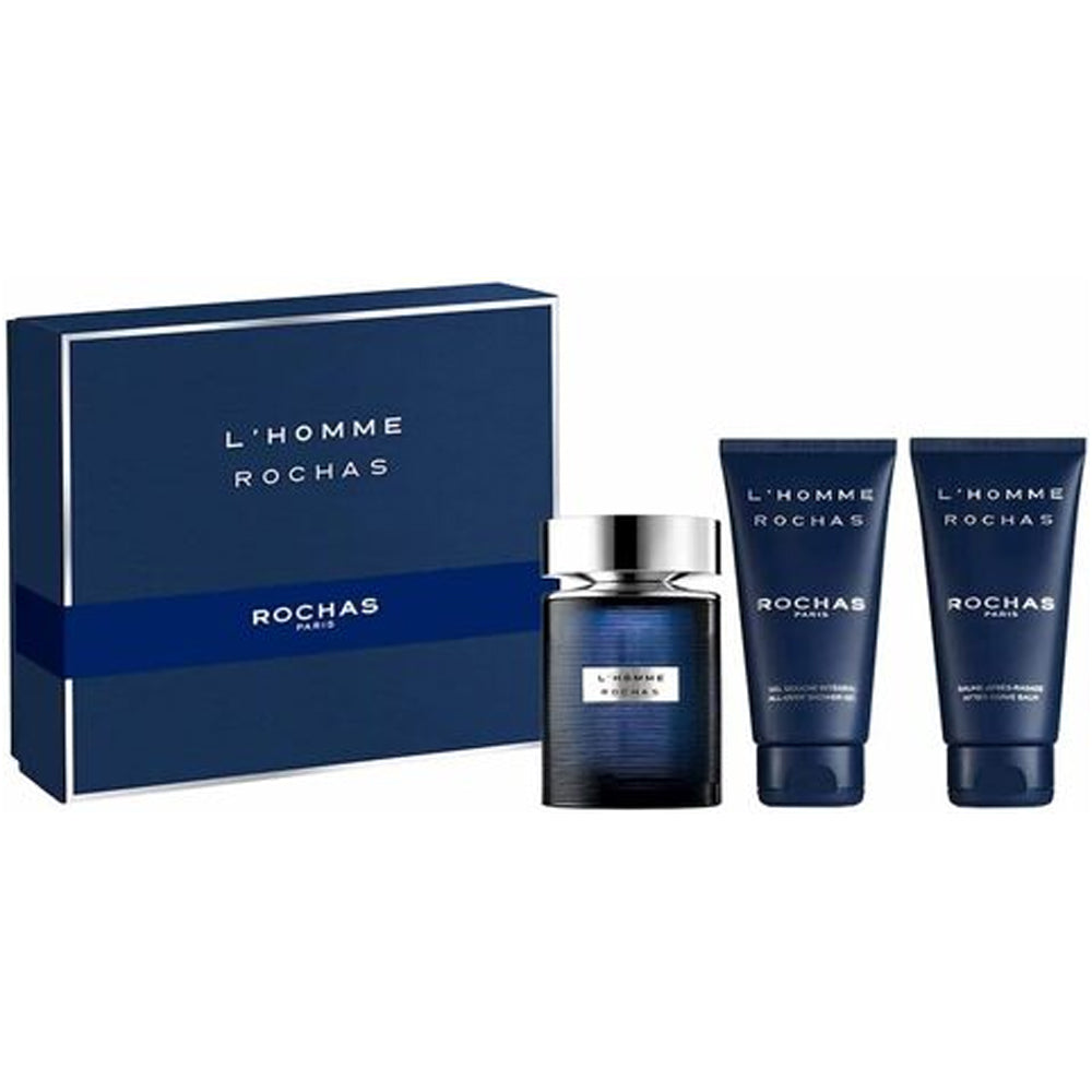 Set de regalo Rochas L`Homme 100 ml EDT + 100 ml Gel de ducha + 100 ml Bálsamo para después del afeitado para hombre