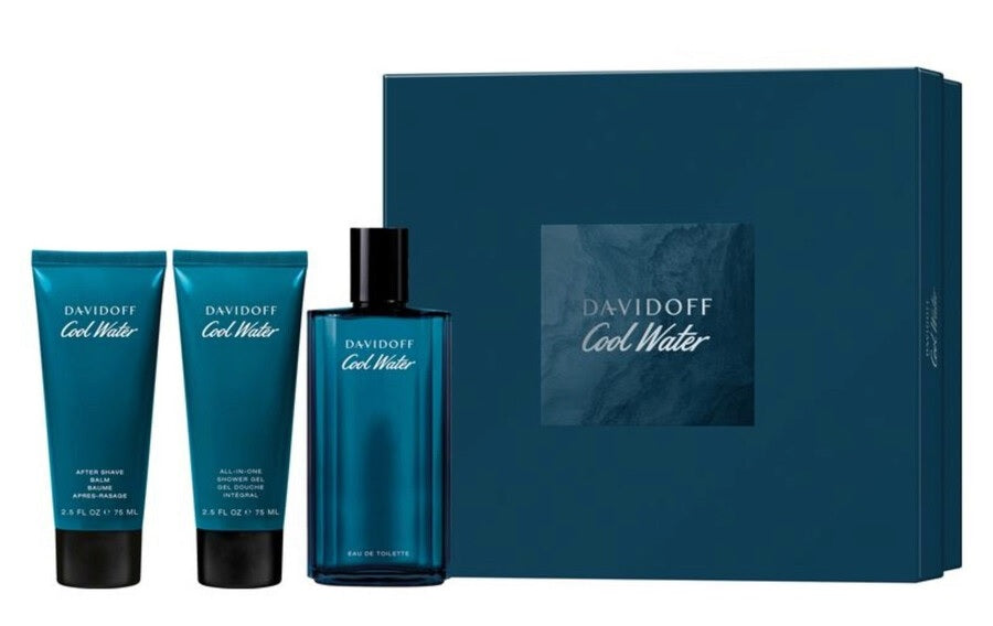 Davidoff Men's Cool Water 125ml EDT + 75ml Gel Doccia + 75ml Balsamo Dopobarba per Uomo Set Regalo