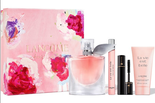Lancome La Vie Est Belle 50ml EDP + 10ml EDP + 2ml Mascara + 50ml Body Lotion für Damen Geschenkset