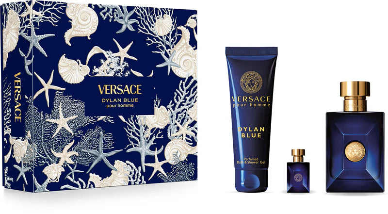 Versace Dylan Blue 100ml EDT Spray + 150ml Duschgel + 5ml Mini für Herren Geschenkset
