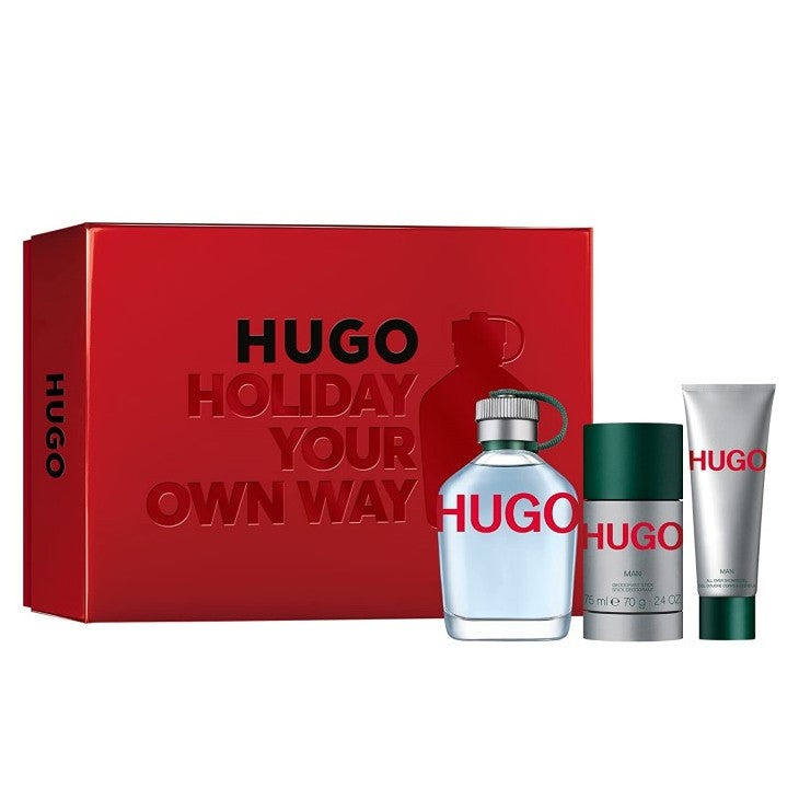 Coffret Cadeau Hugo Boss Hugo Man comprenant une Eau de Toilette 125ml + un Déodorant en Stick 75ml + un Gel Douche 50ml pour Homme