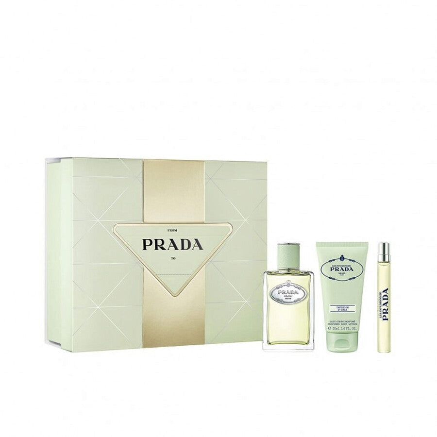 Coffret Cadeau Prada Infusion d'Iris pour Femme - Eau de Parfum 100ml + Lait Corps 50ml + Eau de Parfum 10ml