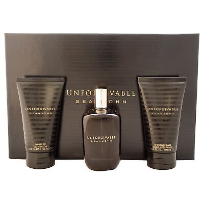 Set de regalo Sean John Unforgivable para hombre (125 ml de EDT, 100 ml de gel de ducha y 100 ml de loción para después del afeitado)