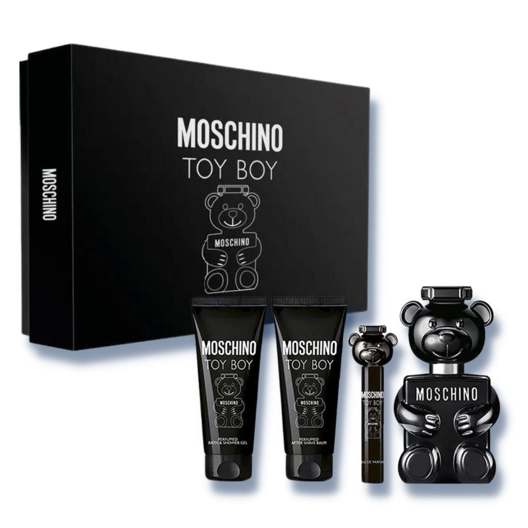Set Regalo Moschino Toy Boy 100ml EDP + 100ml Gel Doccia + 100ml Dopobarba + Mini per Uomo